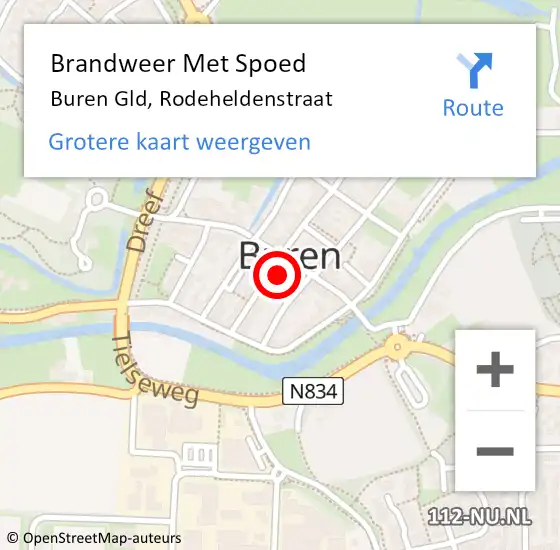 Locatie op kaart van de 112 melding: Brandweer Met Spoed Naar Buren Gld, Rodeheldenstraat op 31 december 2013 21:18