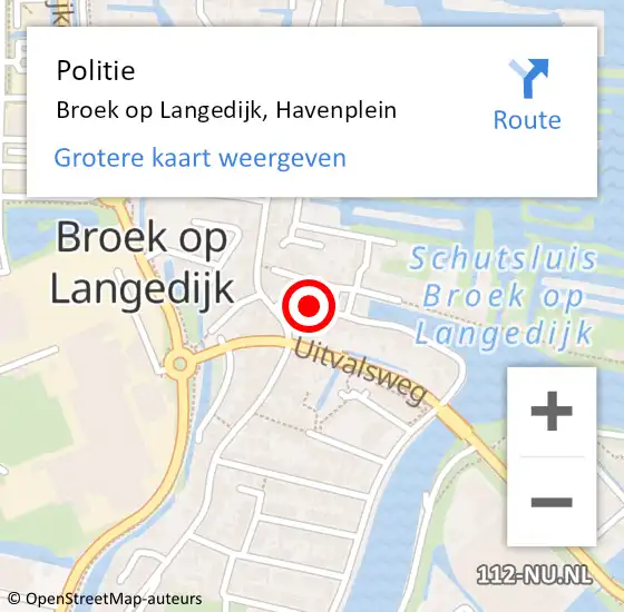 Locatie op kaart van de 112 melding: Politie Broek op Langedijk, Havenplein op 2 november 2016 15:17