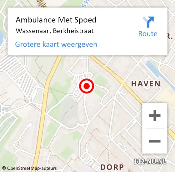 Locatie op kaart van de 112 melding: Ambulance Met Spoed Naar Wassenaar, Berkheistraat op 2 november 2016 17:39