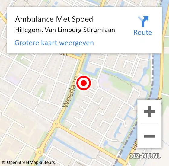 Locatie op kaart van de 112 melding: Ambulance Met Spoed Naar Hillegom, Van Limburg Stirumlaan op 2 november 2016 17:43