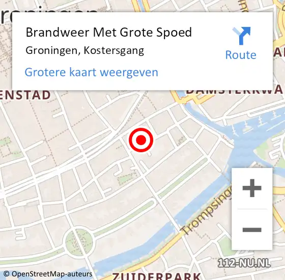 Locatie op kaart van de 112 melding: Brandweer Met Grote Spoed Naar Groningen, Kostersgang op 2 november 2016 17:45