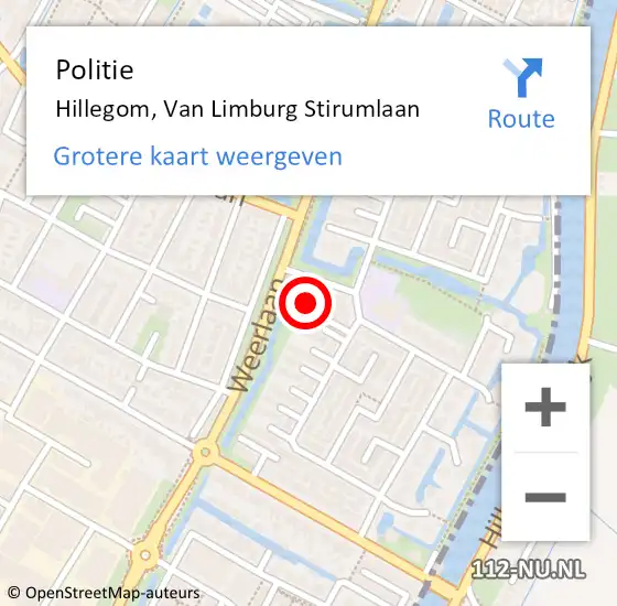 Locatie op kaart van de 112 melding: Politie Hillegom, Van Limburg Stirumlaan op 2 november 2016 17:48