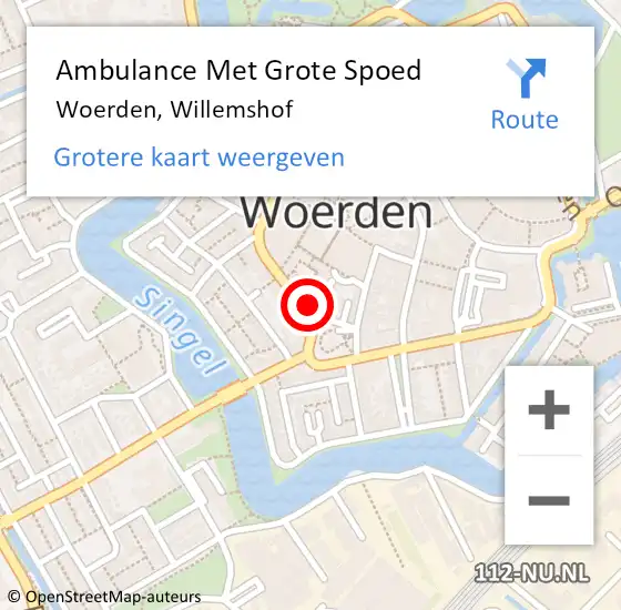 Locatie op kaart van de 112 melding: Ambulance Met Grote Spoed Naar Woerden, Willemshof op 2 november 2016 18:05