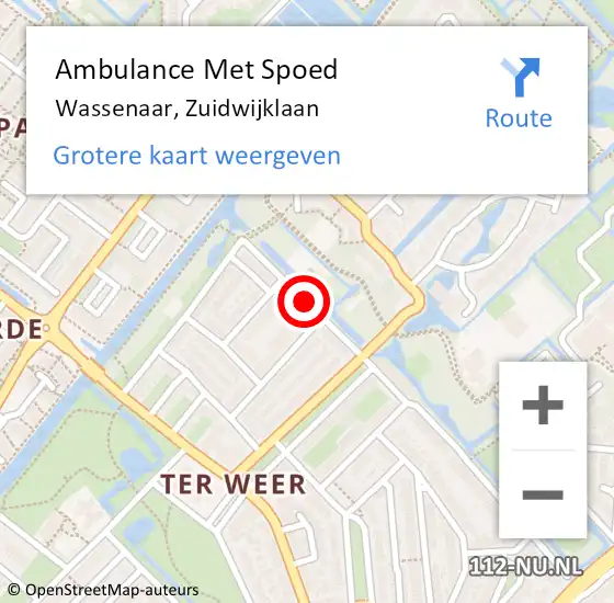 Locatie op kaart van de 112 melding: Ambulance Met Spoed Naar Wassenaar, Zuidwijklaan op 2 november 2016 18:09