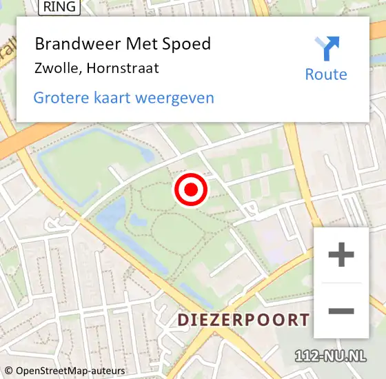 Locatie op kaart van de 112 melding: Brandweer Met Spoed Naar Zwolle, Hornstraat op 2 november 2016 19:13