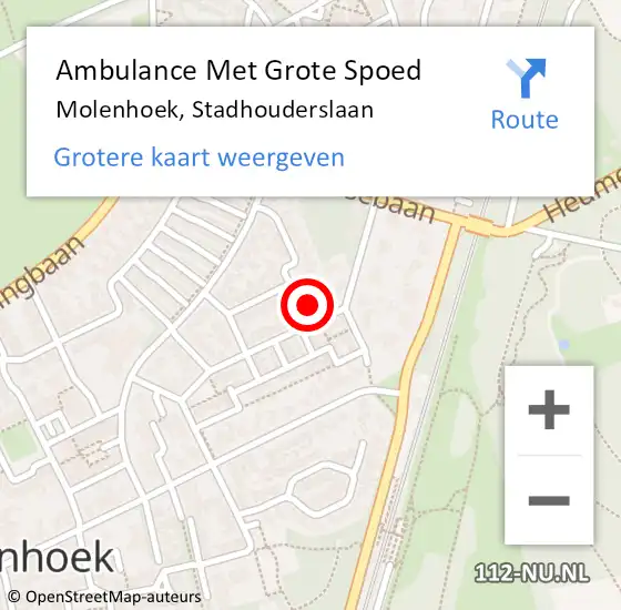 Locatie op kaart van de 112 melding: Ambulance Met Grote Spoed Naar Molenhoek, Stadhouderslaan op 2 november 2016 20:41