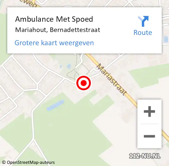 Locatie op kaart van de 112 melding: Ambulance Met Spoed Naar Mariahout, Bernadettestraat op 2 november 2016 21:07