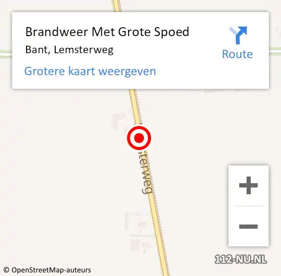 Locatie op kaart van de 112 melding: Brandweer Met Grote Spoed Naar Bant, Lemsterweg op 2 november 2016 21:10