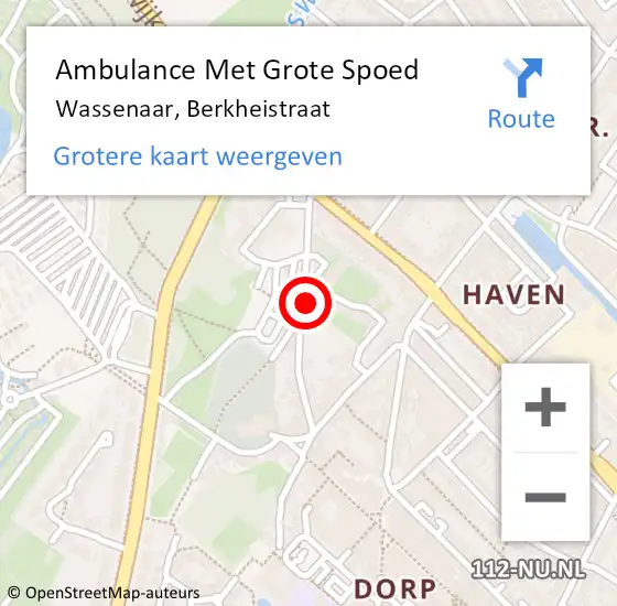 Locatie op kaart van de 112 melding: Ambulance Met Grote Spoed Naar Wassenaar, Berkheistraat op 2 november 2016 22:00