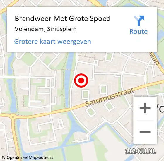 Locatie op kaart van de 112 melding: Brandweer Met Grote Spoed Naar Volendam, Siriusplein op 3 november 2016 00:26