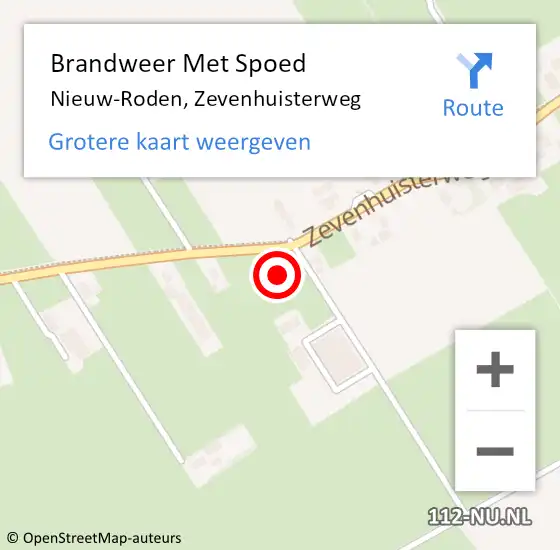 Locatie op kaart van de 112 melding: Brandweer Met Spoed Naar Nieuw-Roden, Zevenhuisterweg op 3 november 2016 05:24