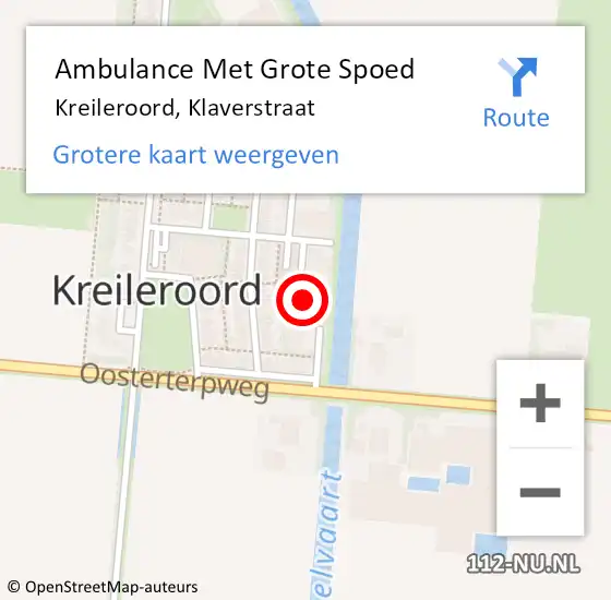 Locatie op kaart van de 112 melding: Ambulance Met Grote Spoed Naar Kreileroord, Klaverstraat op 3 november 2016 06:11