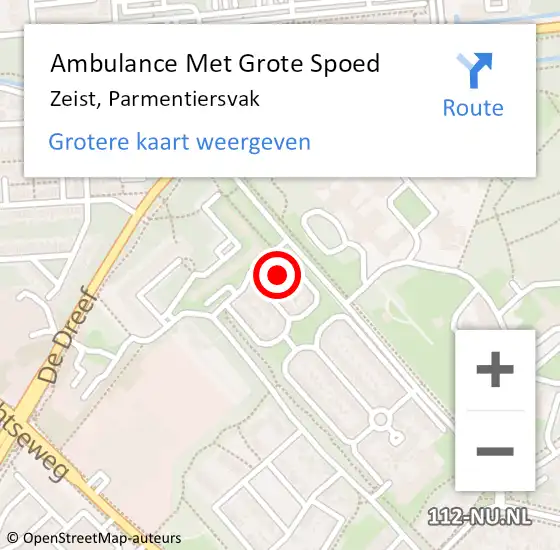 Locatie op kaart van de 112 melding: Ambulance Met Grote Spoed Naar Zeist, Parmentiersvak op 3 november 2016 06:33