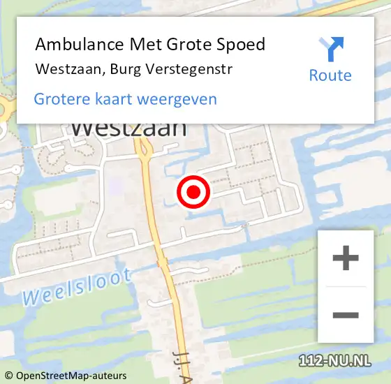 Locatie op kaart van de 112 melding: Ambulance Met Grote Spoed Naar Westzaan, Burg Verstegenstr op 3 november 2016 07:26