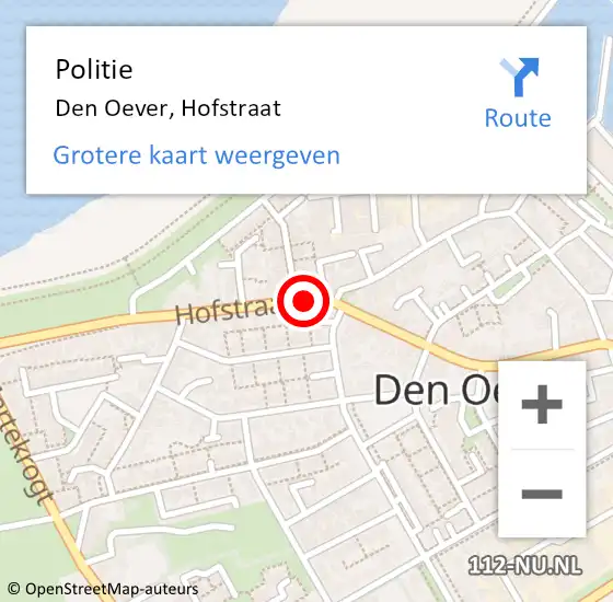 Locatie op kaart van de 112 melding: Politie Den Oever, Hofstraat op 3 november 2016 08:11