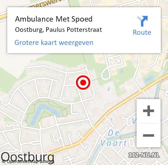 Locatie op kaart van de 112 melding: Ambulance Met Spoed Naar Oostburg, Paulus Potterstraat op 3 november 2016 08:21