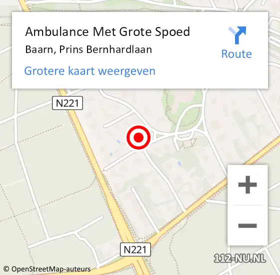 Locatie op kaart van de 112 melding: Ambulance Met Grote Spoed Naar Baarn, Prins Bernhardlaan op 3 november 2016 08:25