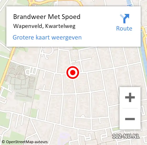 Locatie op kaart van de 112 melding: Brandweer Met Spoed Naar Wapenveld, Kwartelweg op 31 december 2013 22:04