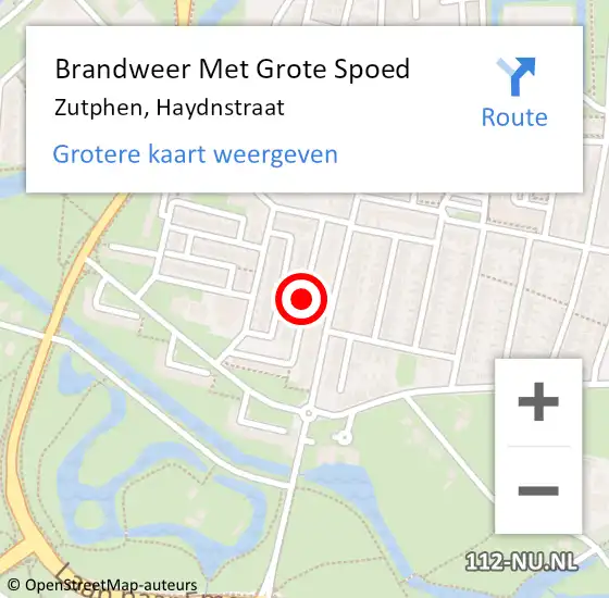 Locatie op kaart van de 112 melding: Brandweer Met Grote Spoed Naar Zutphen, Haydnstraat op 3 november 2016 11:16