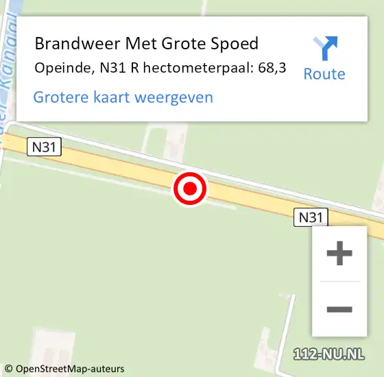 Locatie op kaart van de 112 melding: Brandweer Met Grote Spoed Naar Opeinde, N31 R hectometerpaal: 68,3 op 3 november 2016 13:07