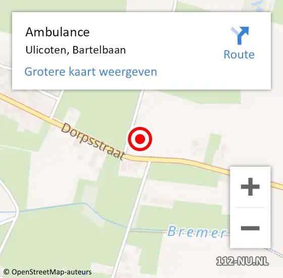 Locatie op kaart van de 112 melding: Ambulance Ulicoten, Bartelbaan op 3 november 2016 13:59