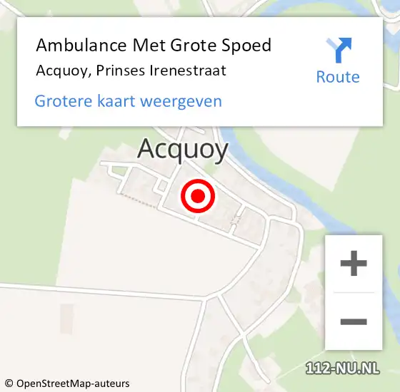 Locatie op kaart van de 112 melding: Ambulance Met Grote Spoed Naar Acquoy, Prinses Irenestraat op 3 november 2016 14:05