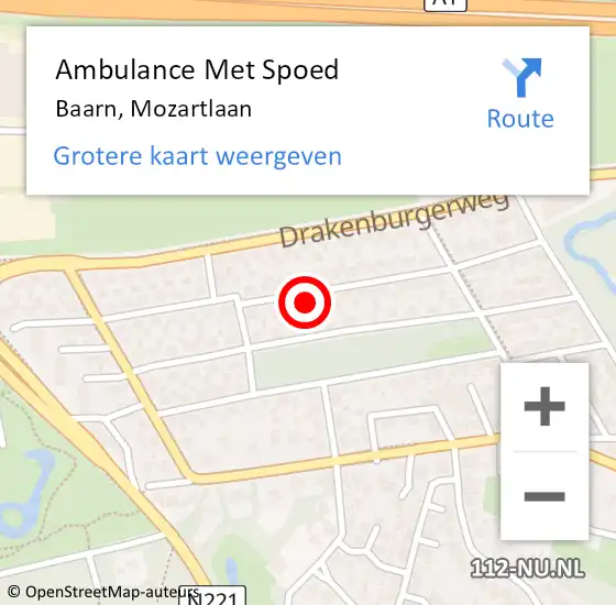 Locatie op kaart van de 112 melding: Ambulance Met Spoed Naar Baarn, Mozartlaan op 3 november 2016 14:15