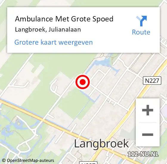 Locatie op kaart van de 112 melding: Ambulance Met Grote Spoed Naar Langbroek, Julianalaan op 3 november 2016 14:39