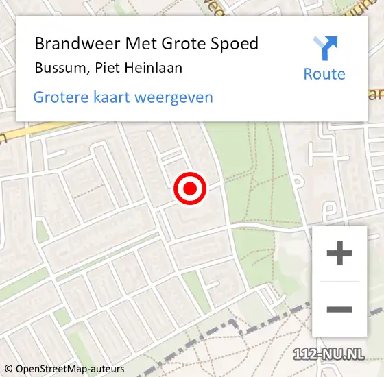 Locatie op kaart van de 112 melding: Brandweer Met Grote Spoed Naar Bussum, Piet Heinlaan op 3 november 2016 14:54