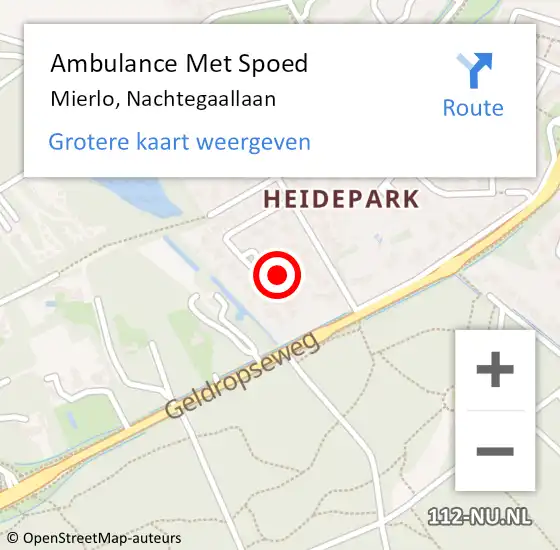 Locatie op kaart van de 112 melding: Ambulance Met Spoed Naar Mierlo, Nachtegaallaan op 3 november 2016 15:25