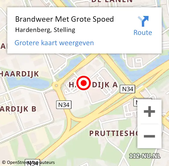 Locatie op kaart van de 112 melding: Brandweer Met Grote Spoed Naar Hardenberg, Stelling op 3 november 2016 15:56