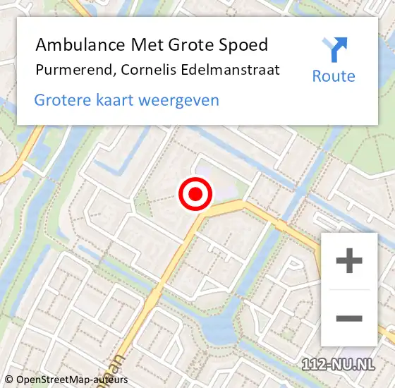 Locatie op kaart van de 112 melding: Ambulance Met Grote Spoed Naar Purmerend, Cornelis Edelmanstraat op 3 november 2016 17:16