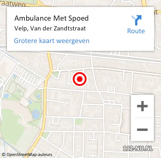 Locatie op kaart van de 112 melding: Ambulance Met Spoed Naar Velp, Van der Zandtstraat op 3 november 2016 18:36