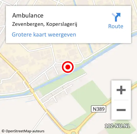 Locatie op kaart van de 112 melding: Ambulance Zevenbergen, Koperslagerij op 3 november 2016 18:45