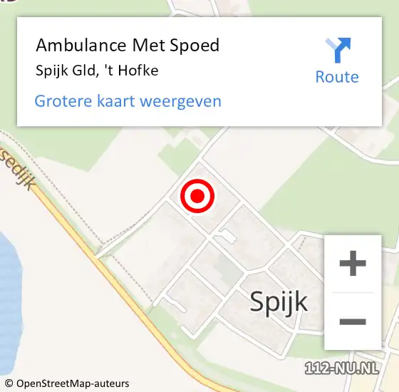 Locatie op kaart van de 112 melding: Ambulance Met Spoed Naar Spijk Gld, 't Hofke op 3 november 2016 19:28