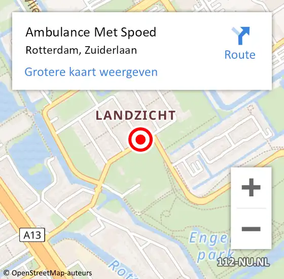 Locatie op kaart van de 112 melding: Ambulance Met Spoed Naar Rotterdam, Zuiderlaan op 3 november 2016 20:02