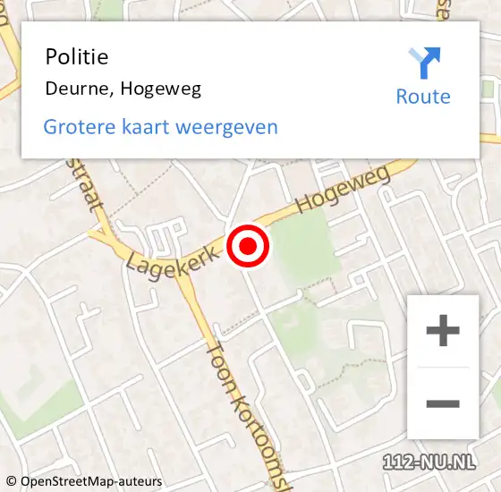 Locatie op kaart van de 112 melding: Politie Deurne, Hogeweg op 3 november 2016 20:07