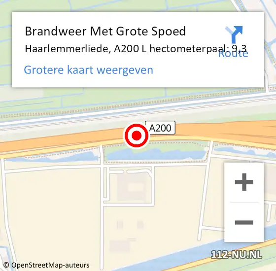 Locatie op kaart van de 112 melding: Brandweer Met Grote Spoed Naar Haarlemmerliede, A200 L op 3 november 2016 20:36