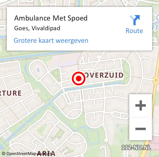 Locatie op kaart van de 112 melding: Ambulance Met Spoed Naar Goes, Vivaldipad op 3 november 2016 21:21