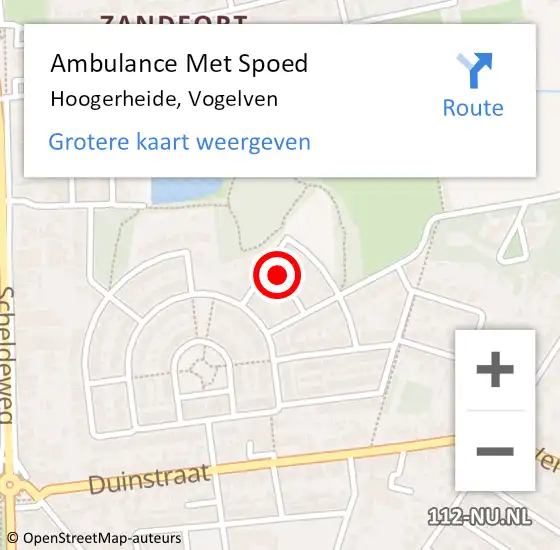 Locatie op kaart van de 112 melding: Ambulance Met Spoed Naar Hoogerheide, Vogelven op 3 november 2016 21:27