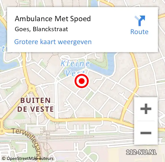 Locatie op kaart van de 112 melding: Ambulance Met Spoed Naar Goes, Blanckstraat op 3 november 2016 21:31