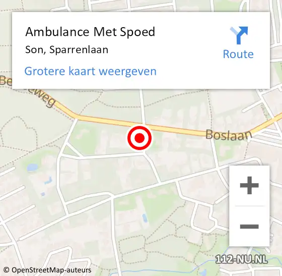 Locatie op kaart van de 112 melding: Ambulance Met Spoed Naar Son, Sparrenlaan op 3 november 2016 21:50