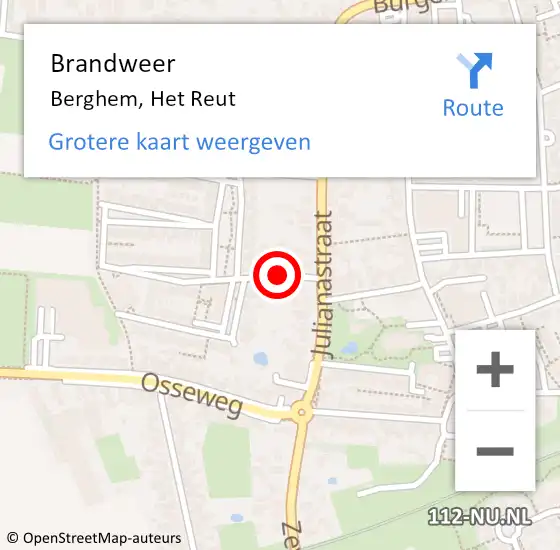 Locatie op kaart van de 112 melding: Brandweer Berghem, Het Reut op 31 december 2013 22:52