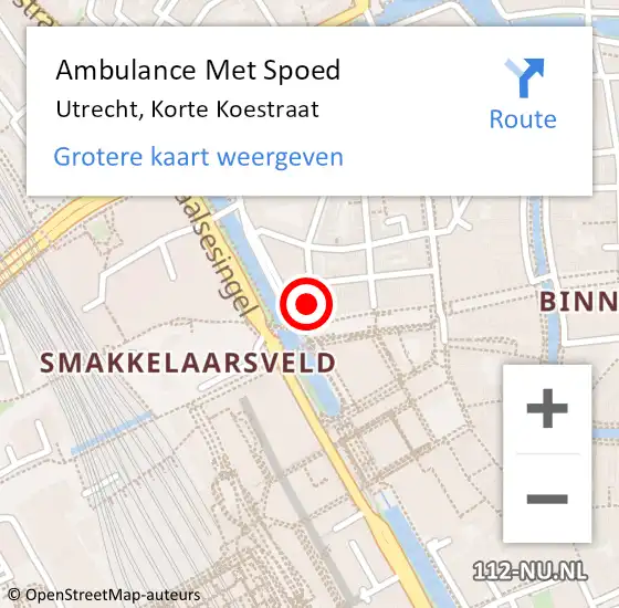 Locatie op kaart van de 112 melding: Ambulance Met Spoed Naar Utrecht, Korte Koestraat op 3 november 2016 22:42