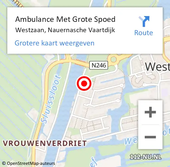 Locatie op kaart van de 112 melding: Ambulance Met Grote Spoed Naar Westzaan, Nauernasche Vaartdijk op 4 november 2016 00:13