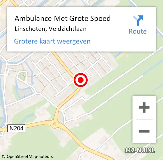 Locatie op kaart van de 112 melding: Ambulance Met Grote Spoed Naar Linschoten, Veldzichtlaan op 4 november 2016 01:21