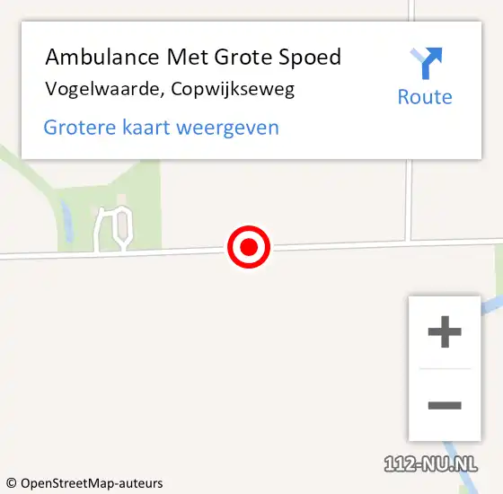 Locatie op kaart van de 112 melding: Ambulance Met Grote Spoed Naar Vogelwaarde, Copwijkseweg op 4 november 2016 07:25