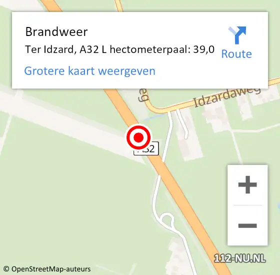 Locatie op kaart van de 112 melding: Brandweer Ter Idzard, A32 L hectometerpaal: 39,0 op 4 november 2016 07:48