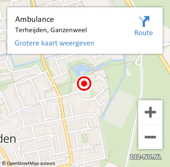 Locatie op kaart van de 112 melding: Ambulance Terheijden, Ganzenweel op 4 november 2016 08:11