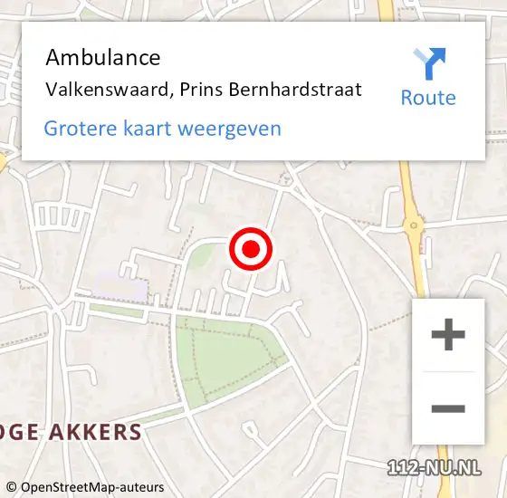 Locatie op kaart van de 112 melding: Ambulance Valkenswaard, Prins Bernhardstraat op 4 november 2016 10:05